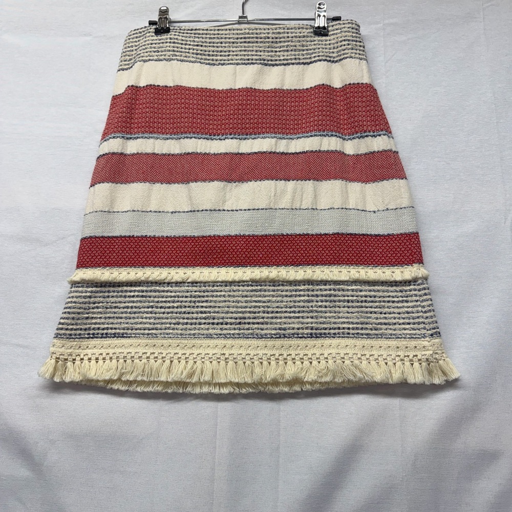 J. McLaughlin Red and Cream‎ Striped A-Line Skirt size 2